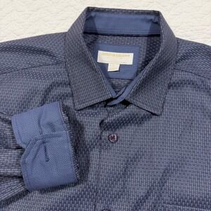 Johnston & Murphy Collection‎ Mens Button Front Shirt L Getzner Fabric Navy EUC